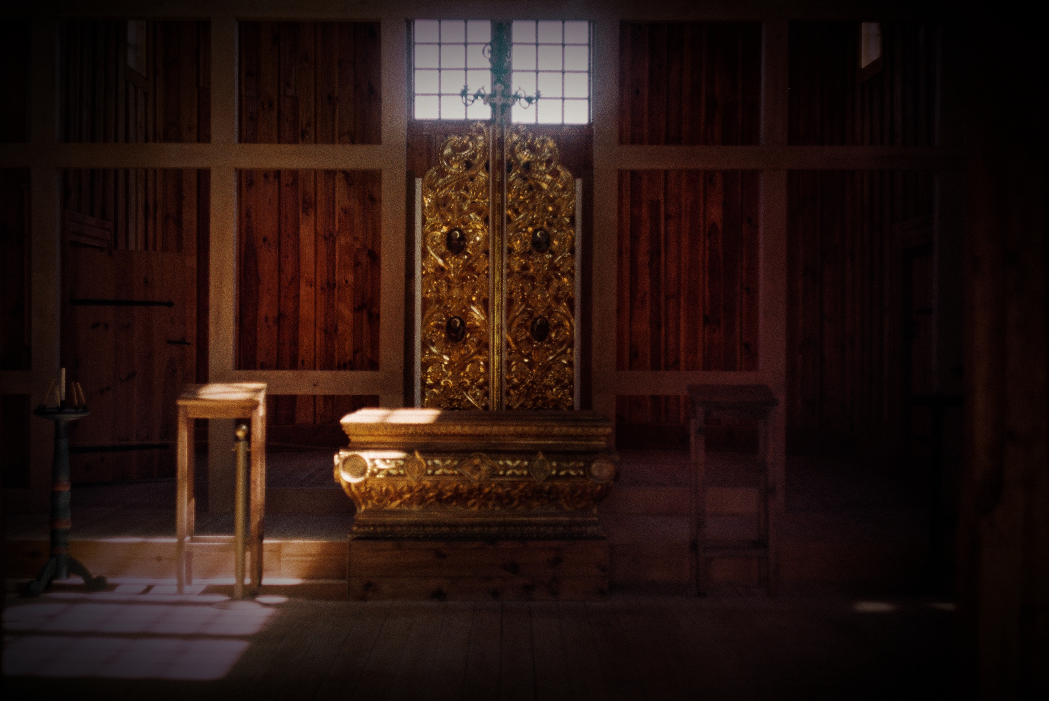 wooden throne in sunlight
