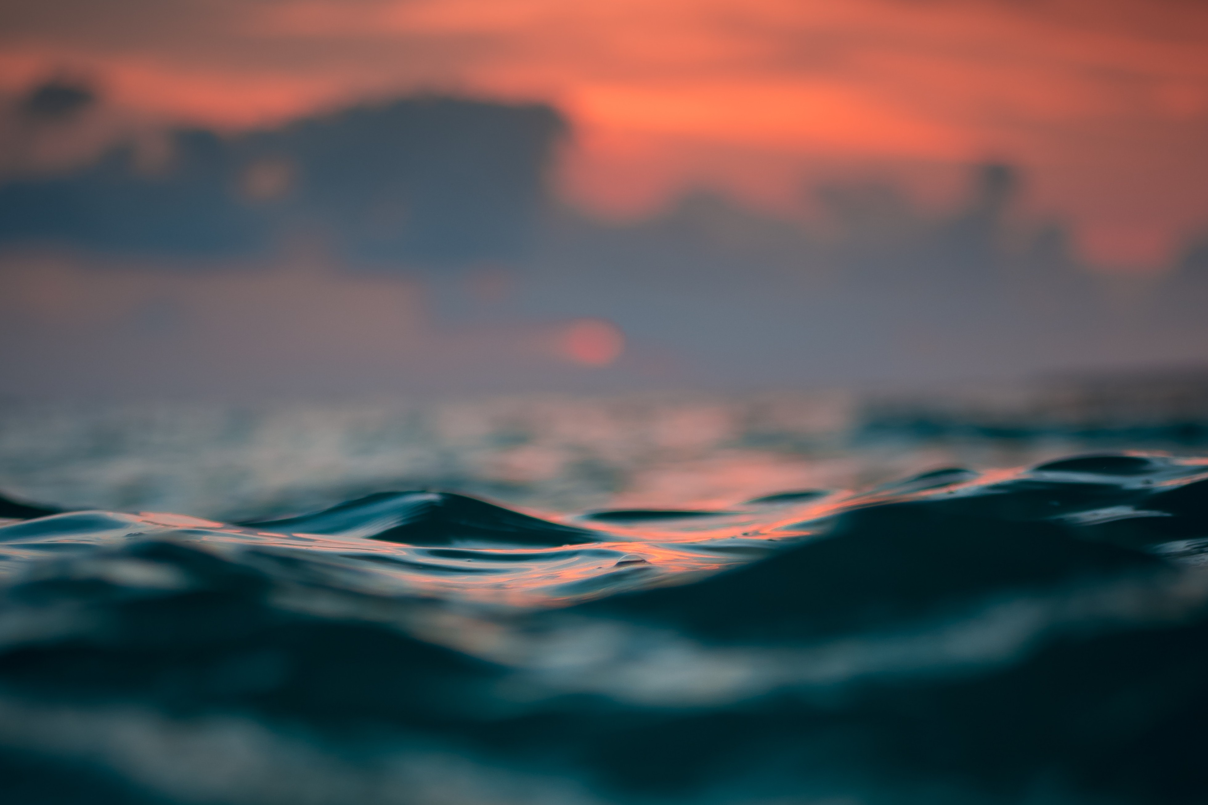 macro shot of sea wave at sunset