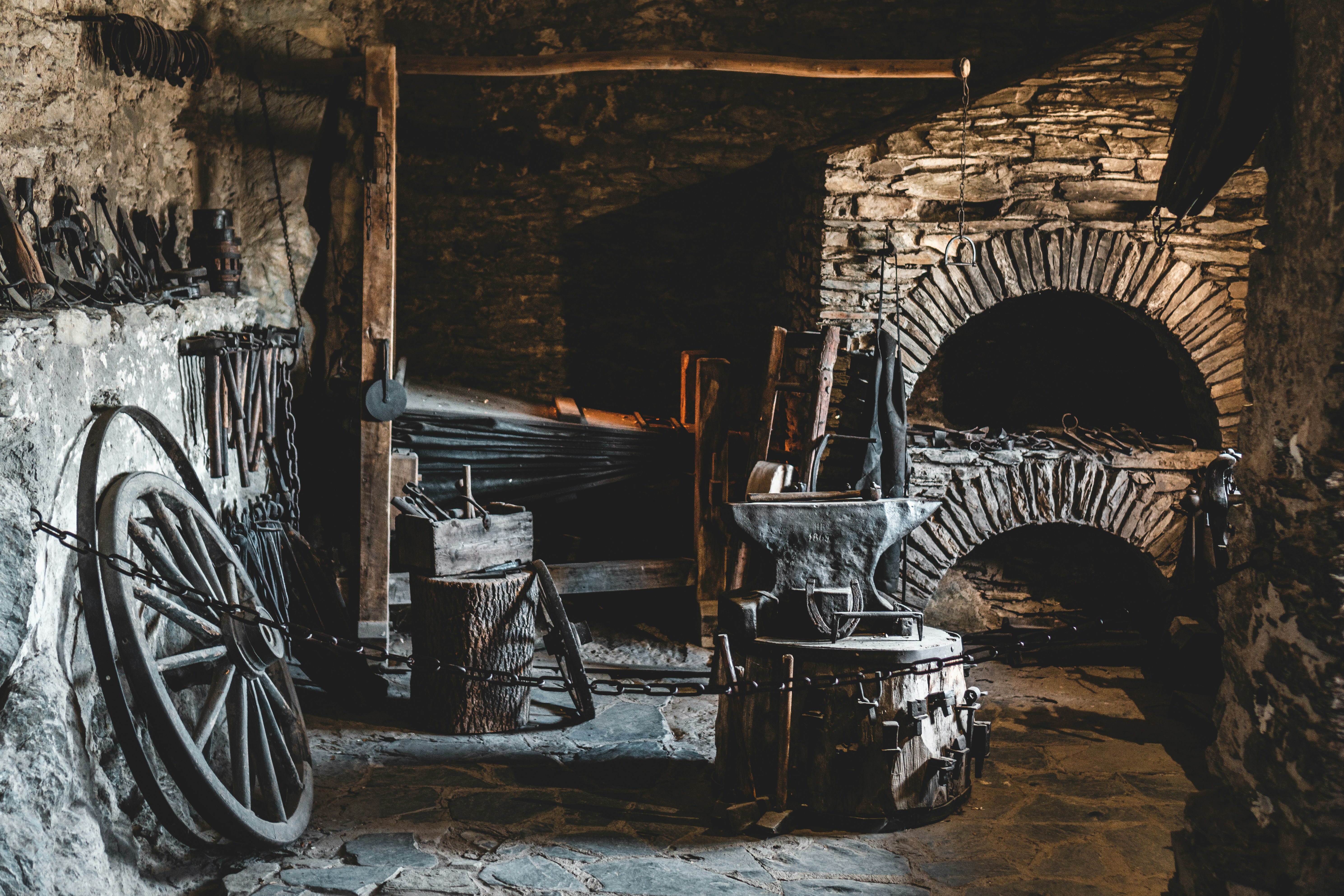a domestic setting in a blacksmith's workshop