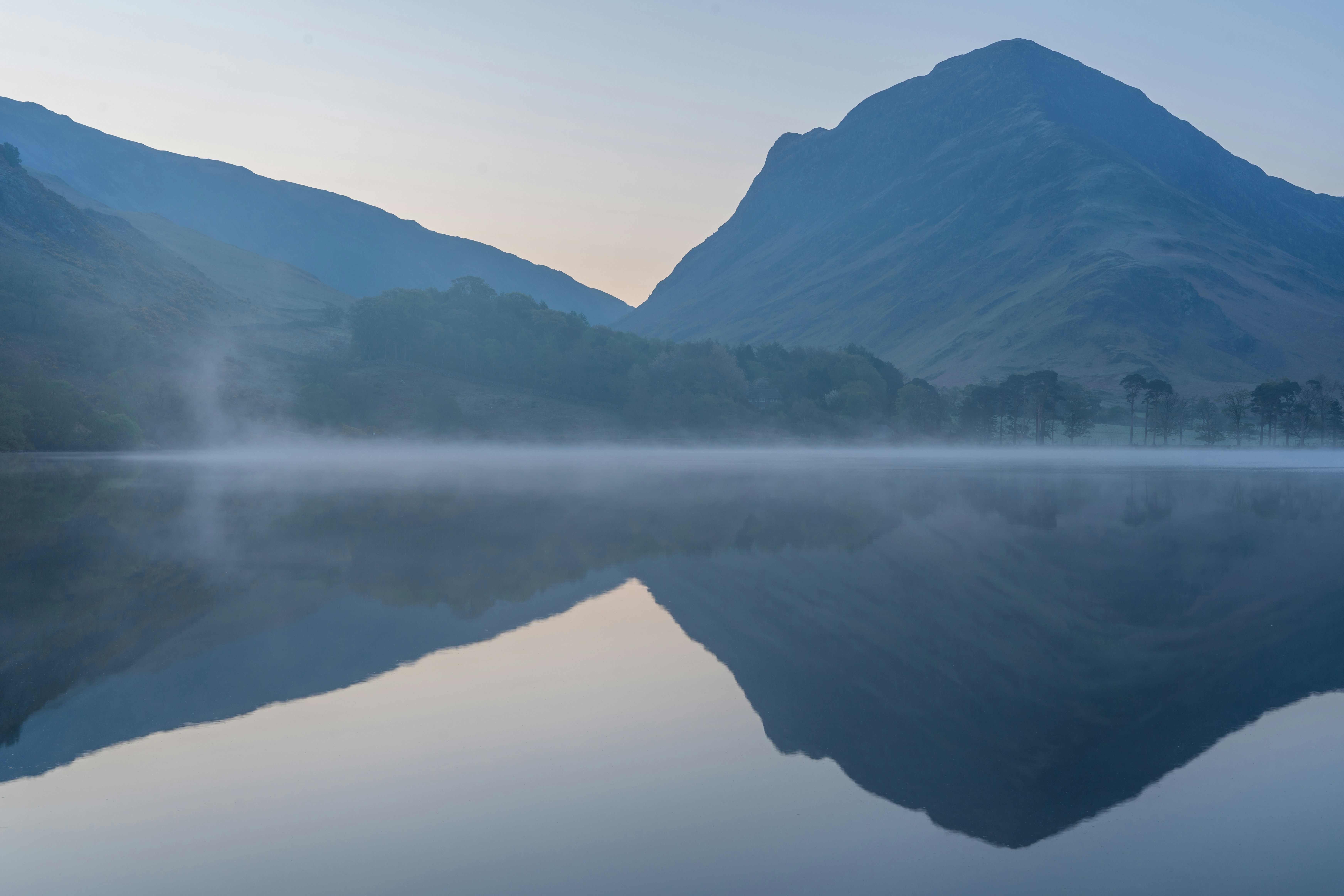 misty lake reflection