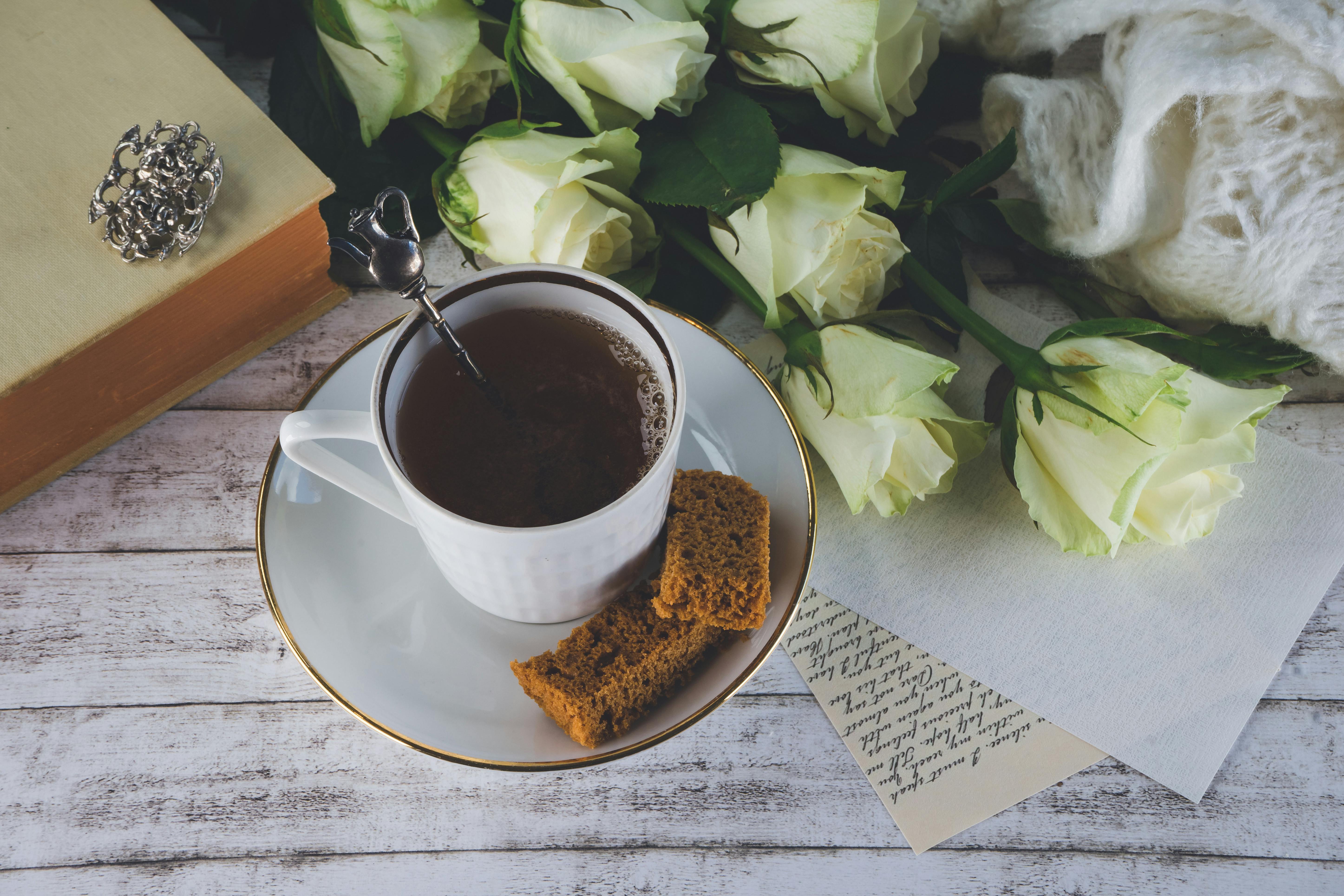 flowers and tea on a table