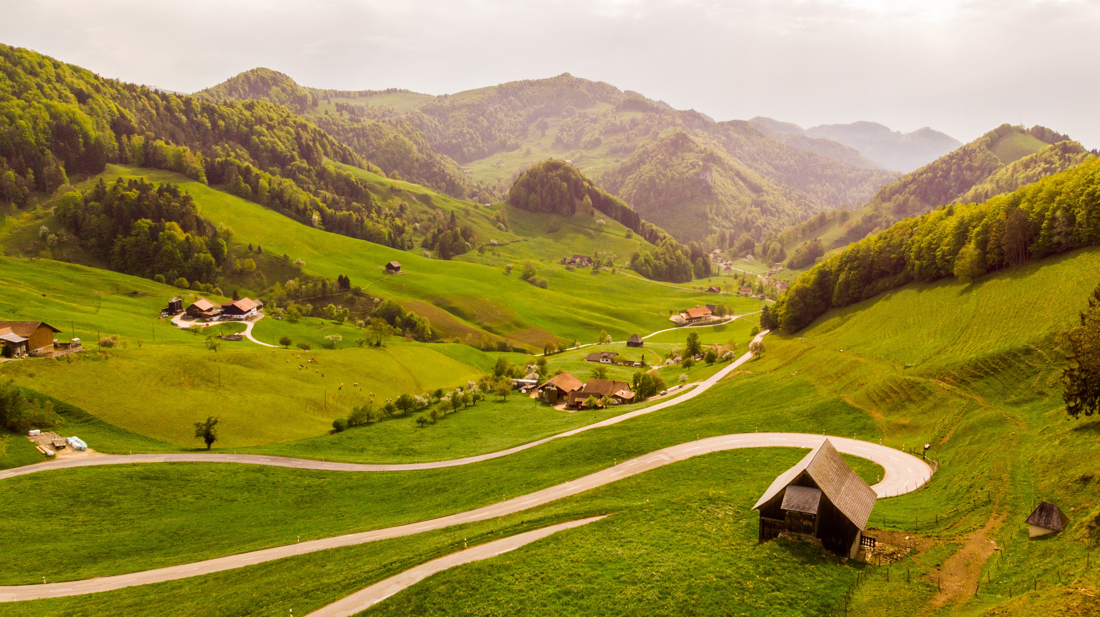 village in green hillside