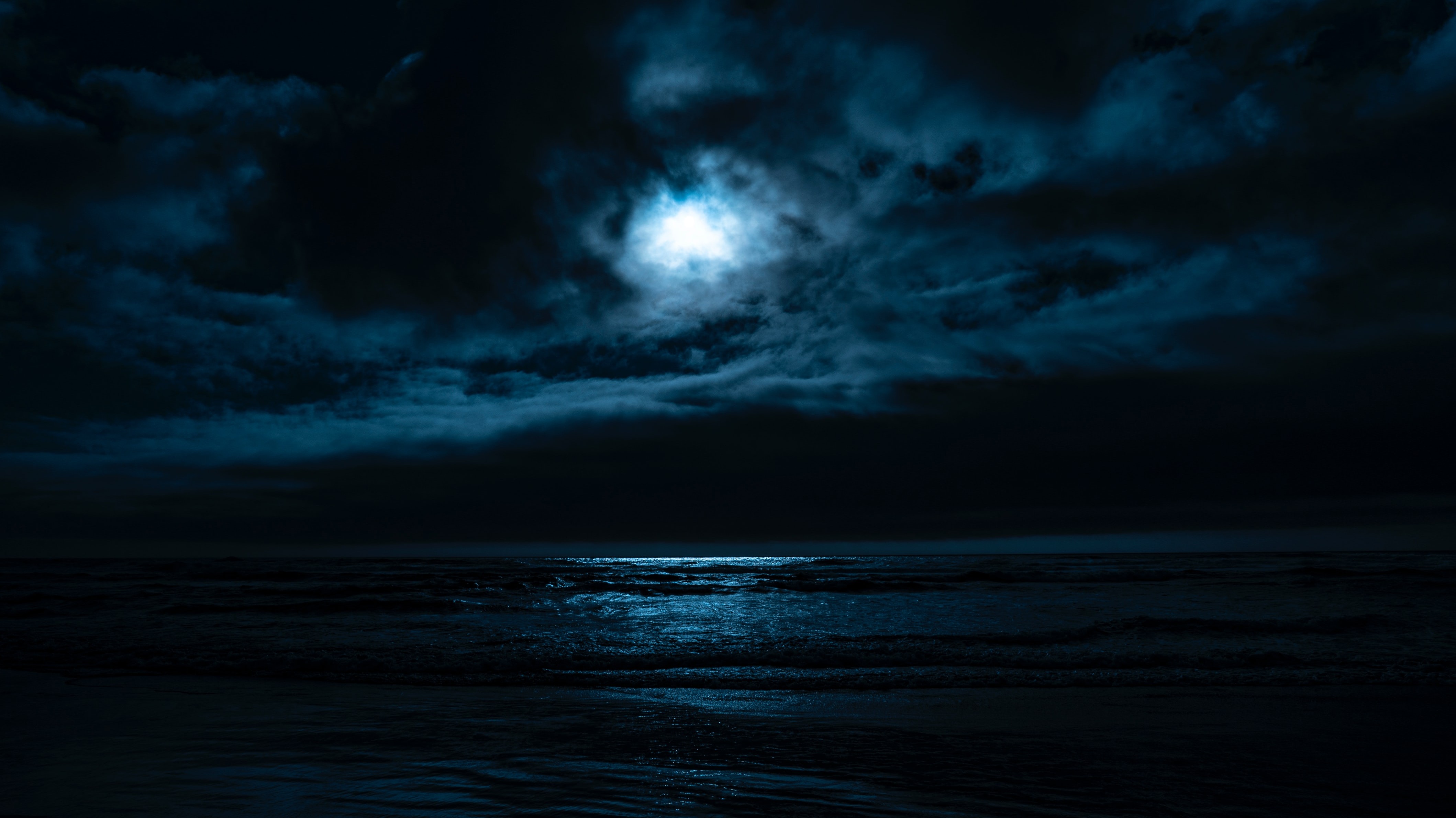 dark misty moonlit night by beach