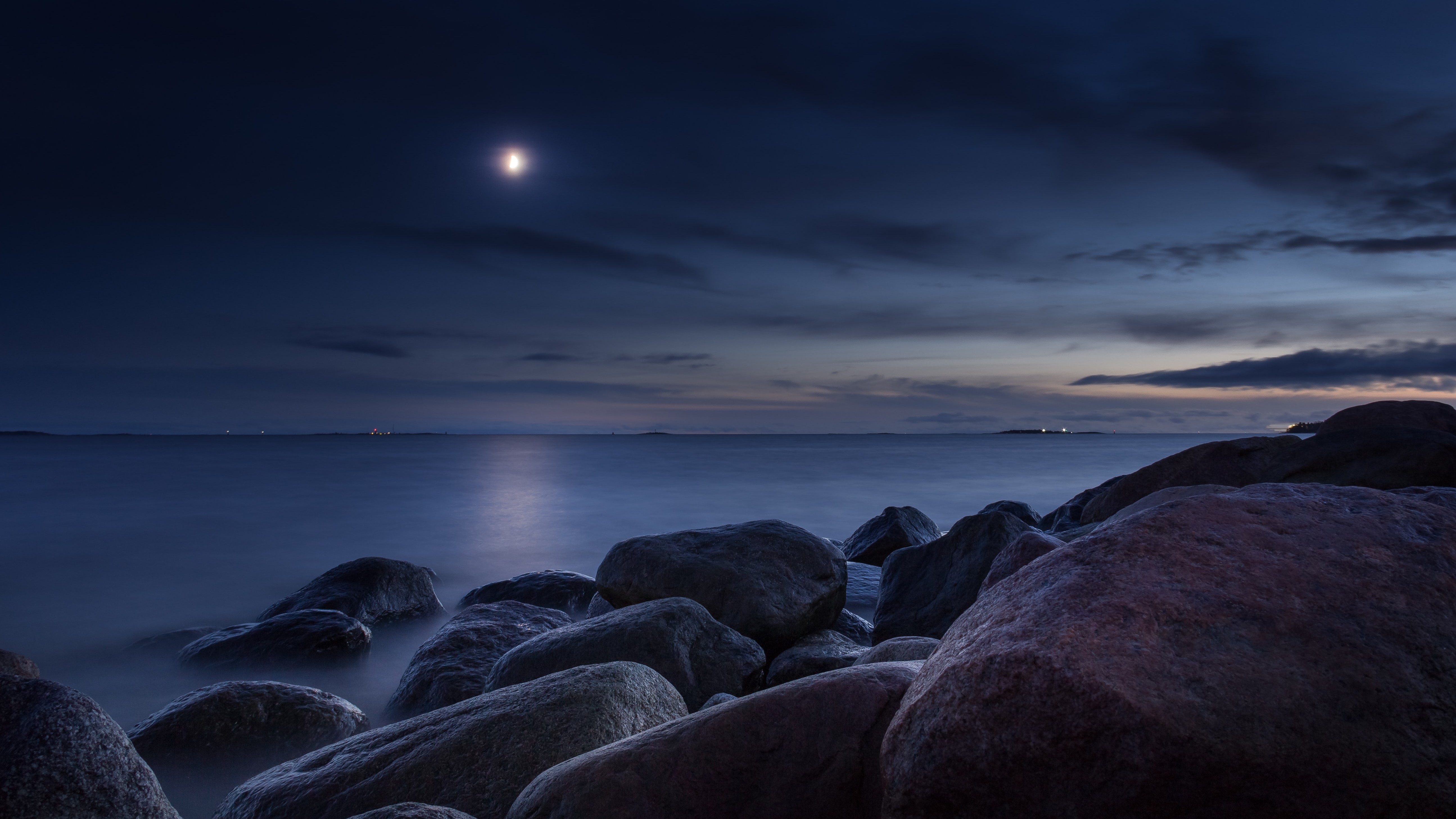 dark sea and dark rocks