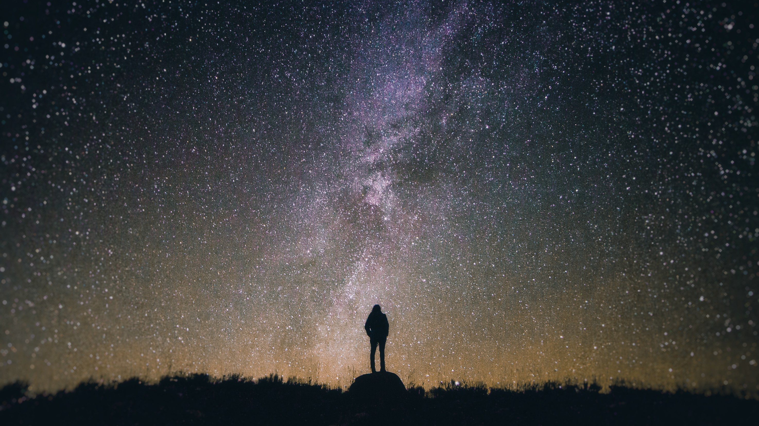 silhouetted person observing night sky