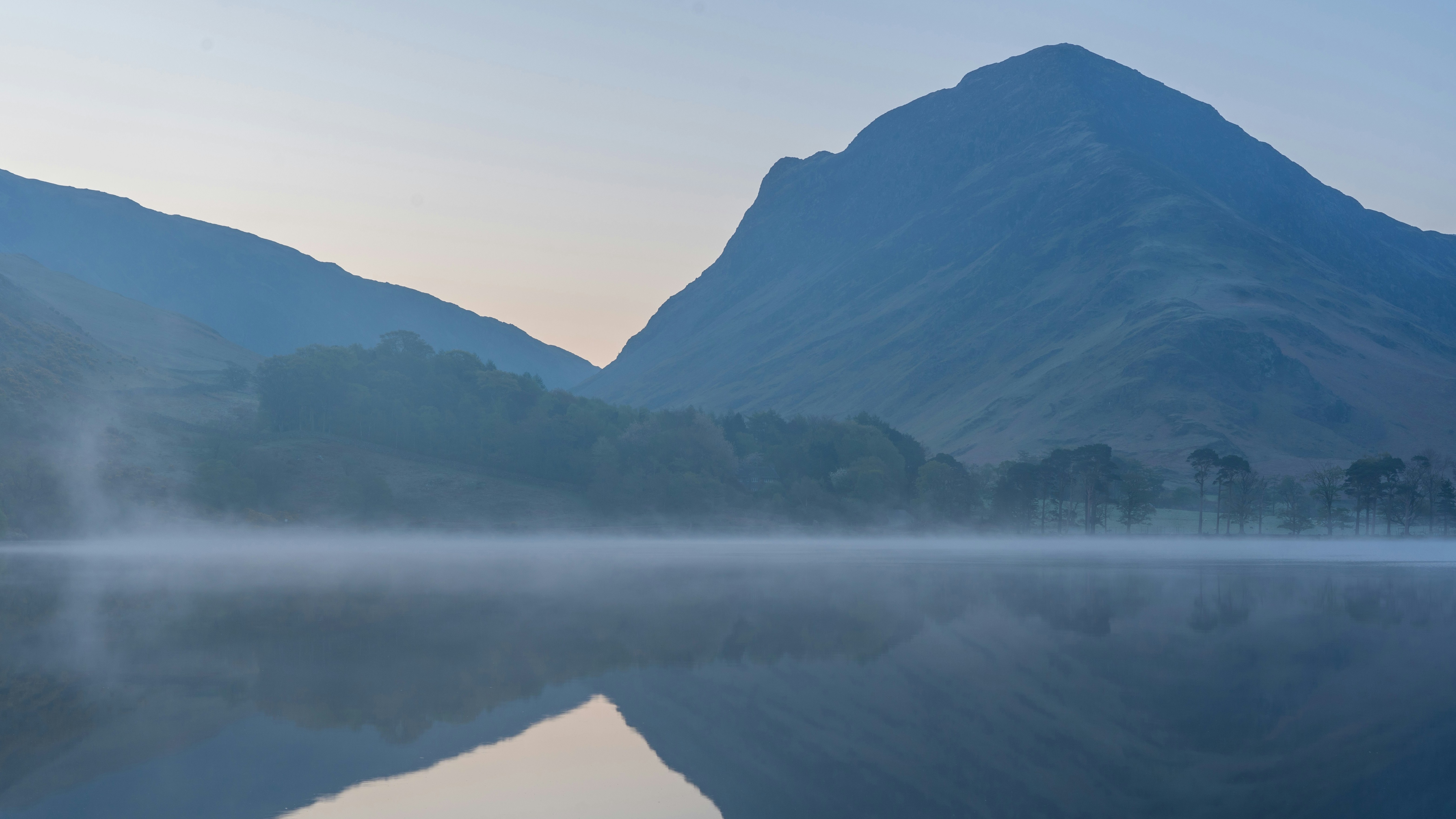 misty lake reflection