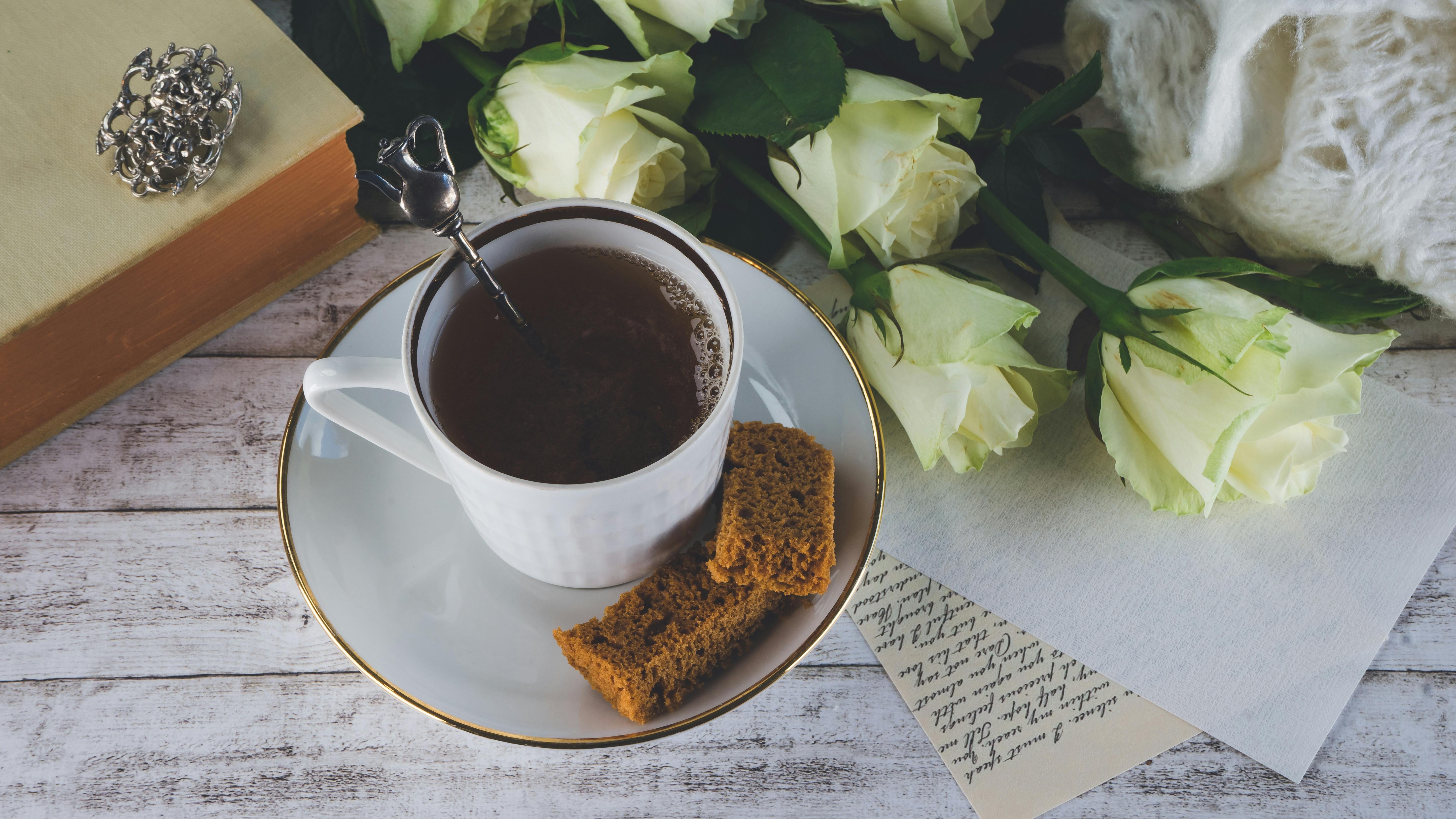 flowers and tea on a table