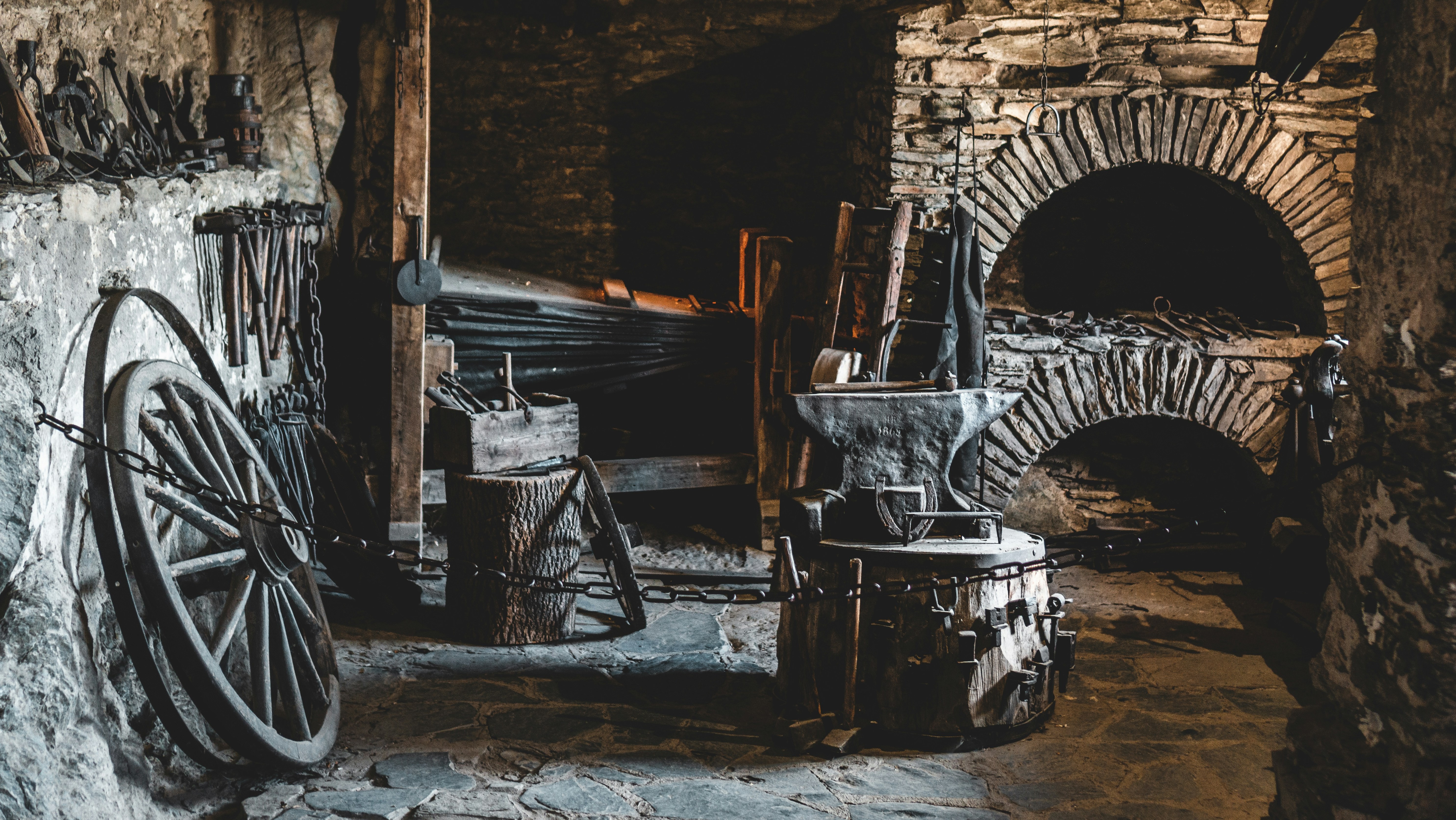 a domestic setting in a blacksmith's workshop