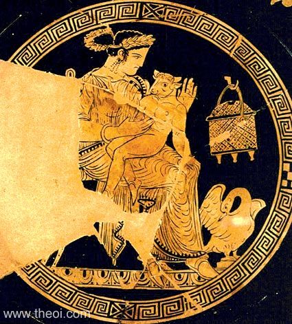 greek vase depicting pasiphae nursing the minotaur