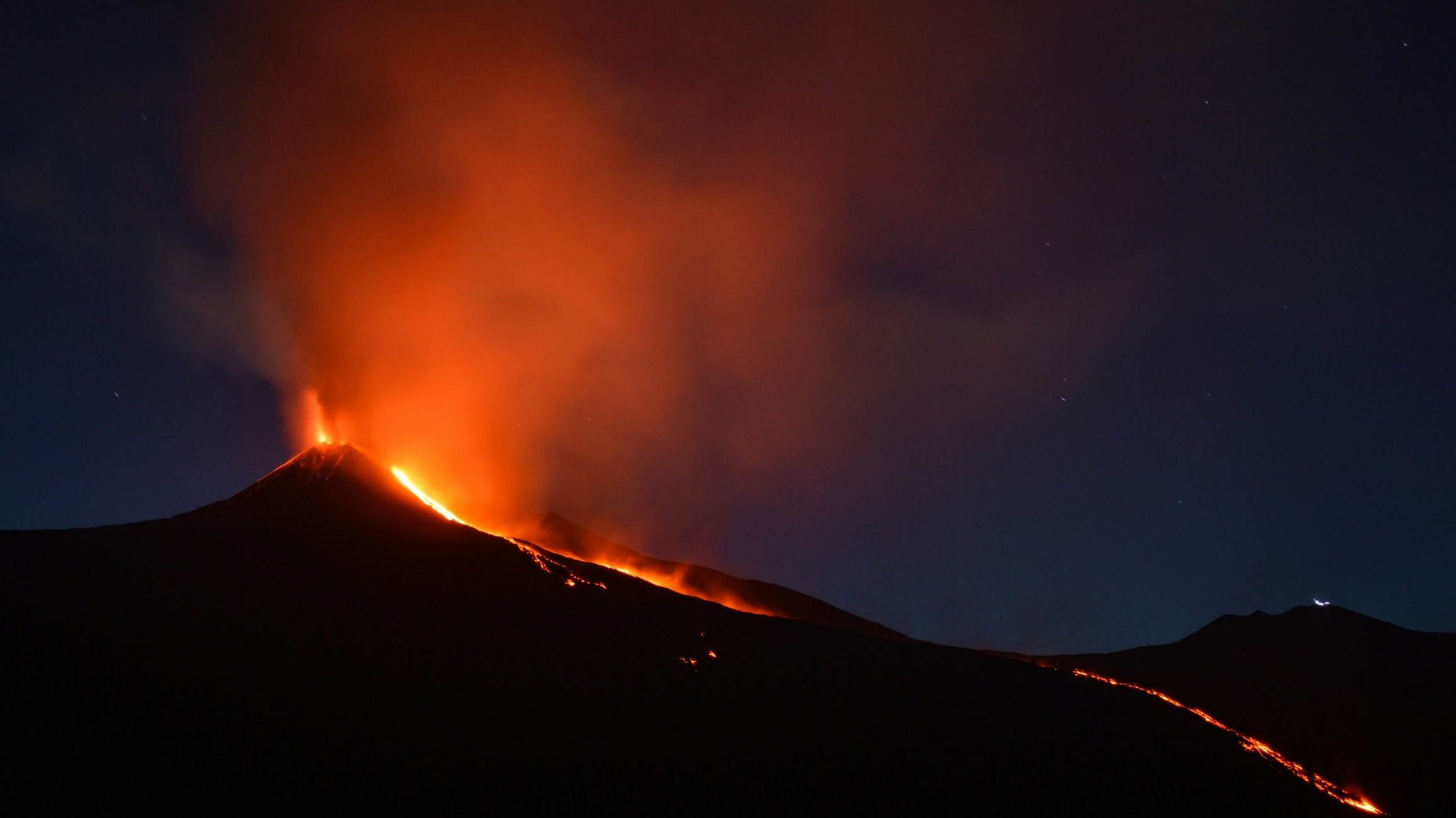 lava lighting up edge of a dark mnt etna