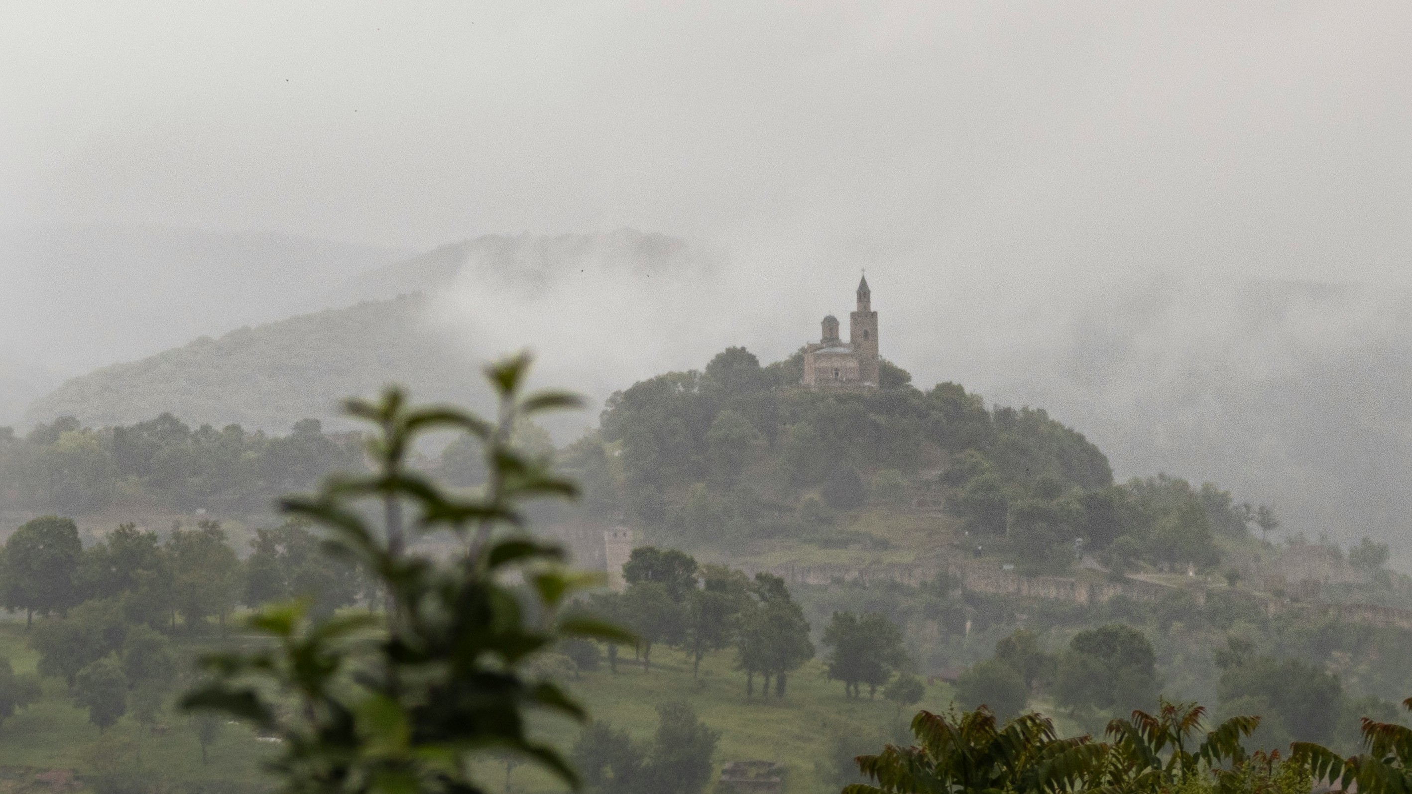 castle in the misty distance
